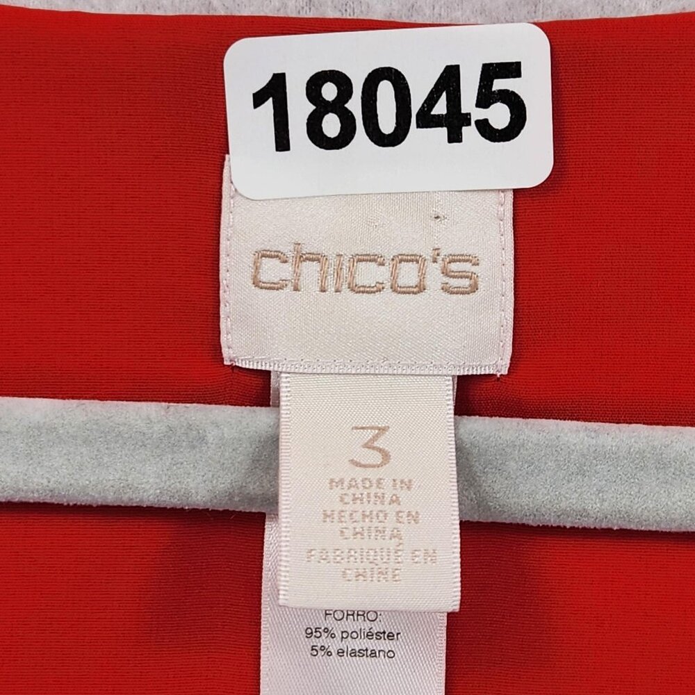 Chicos Shirt Womens 3 Red XL V Neck Long Roll Tab Sleeve Lined Flowy Tunic Top - Picture 6 of 10